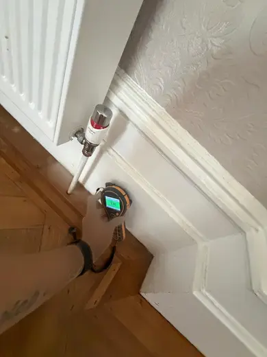 Moisture meter reading 136 REL in the reception room