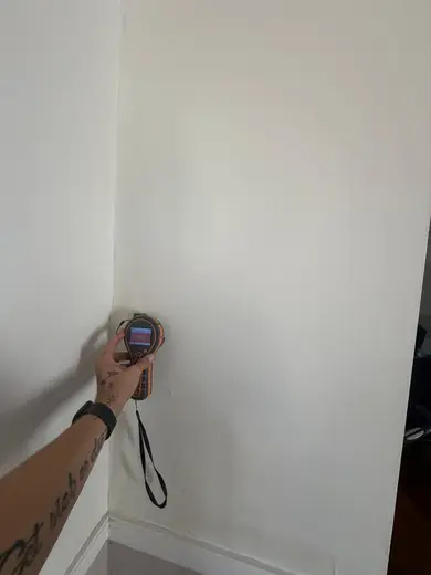 Moisture meter reading 854 REL in the reception room