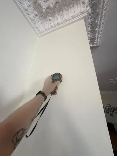 Moisture meter reading 183 REL in the reception room