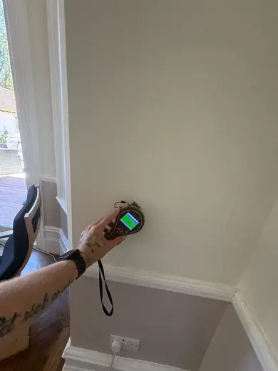 Moisture meter reading 168 REL in the reception room