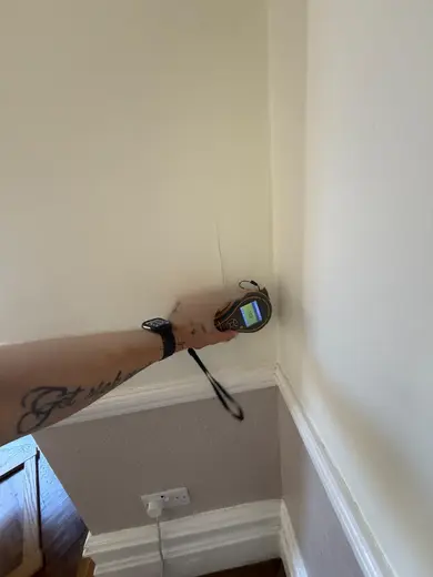 Moisture meter reading 182 REL in the reception room