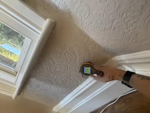 Moisture meter reading 176 REL in the reception room