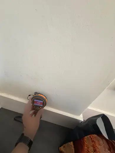 Moisture meter reading 420 REL in the kitchen