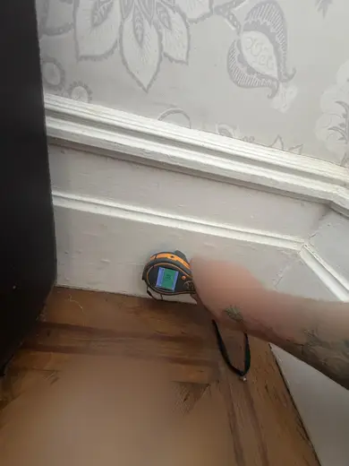 Moisture meter reading 138 REL in the front living room