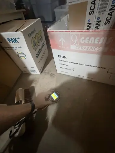 Moisture meter reading 174 REL in the cellar