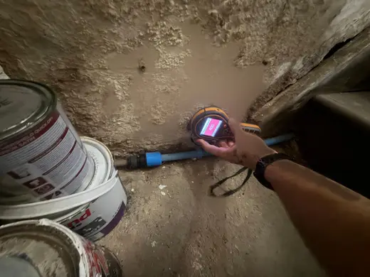 Moisture meter reading 406 REL in the cellar