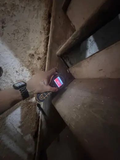 Moisture meter reading 829 REL in the cellar