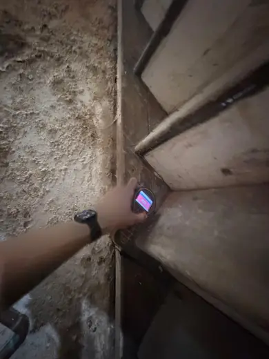 Moisture meter reading 821 REL in the cellar