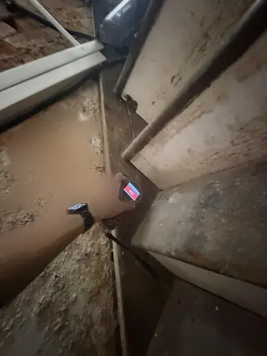 Moisture meter reading 922 REL in the cellar