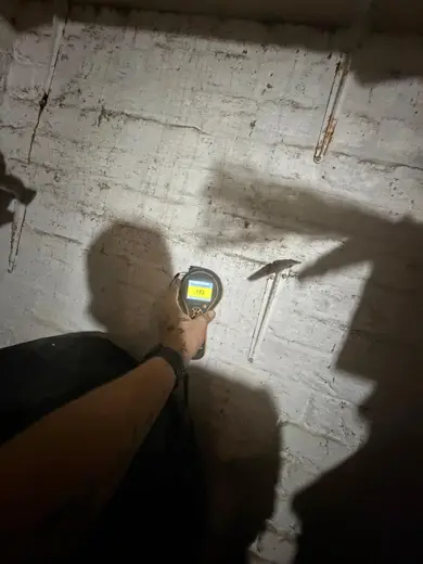 Moisture meter reading 183 REL in the cellar