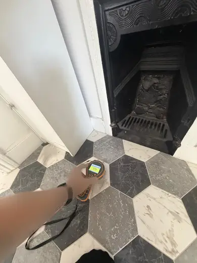 Moisture meter reading 175 REL in the 2nd floor bathroom
