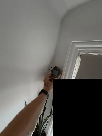 Moisture meter reading 143 REL in the 2nd floor bathroom