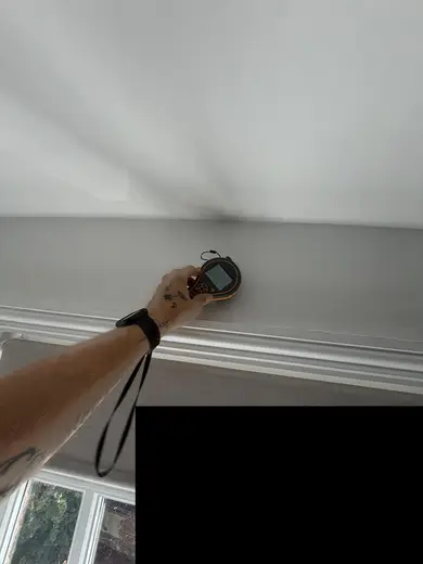 Moisture meter reading 137 REL in the 2nd floor bathroom