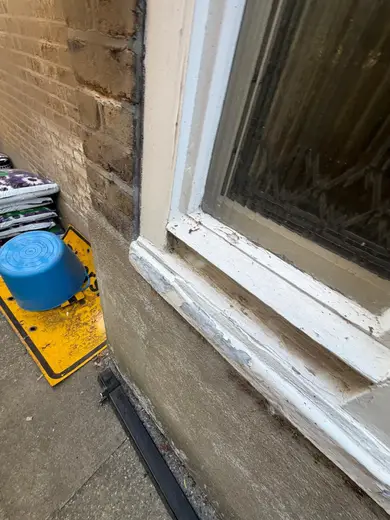 Photograph from exterior taken during the damp survey